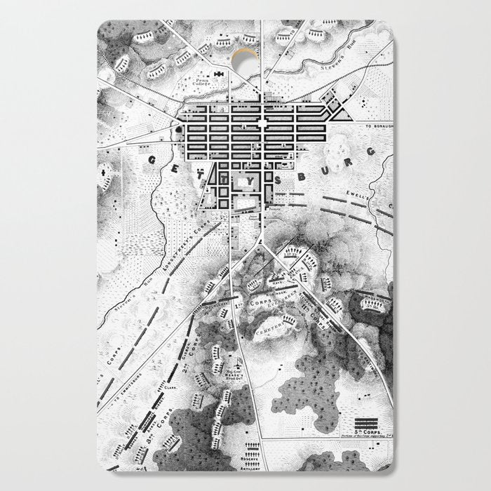 Vintage Map of The Gettysburg Battlefield (1863)BW Cutting Board Gallery Image 1