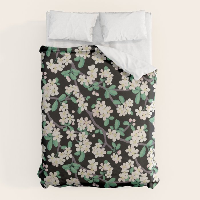 Apple Blossom Pattern on Black Duvet Cover Gallery Image 6
