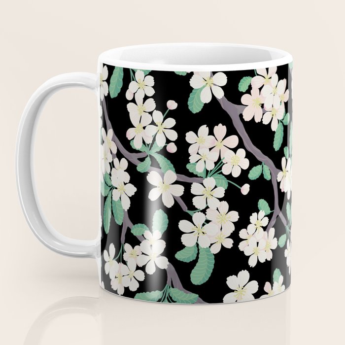 Apple Blossom Pattern on Black Coffee Mug Gallery Image 3