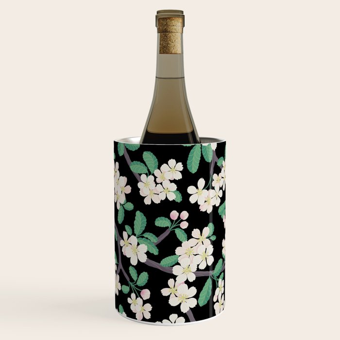 Apple Blossom Pattern on Black Wine Chiller Gallery Image 3