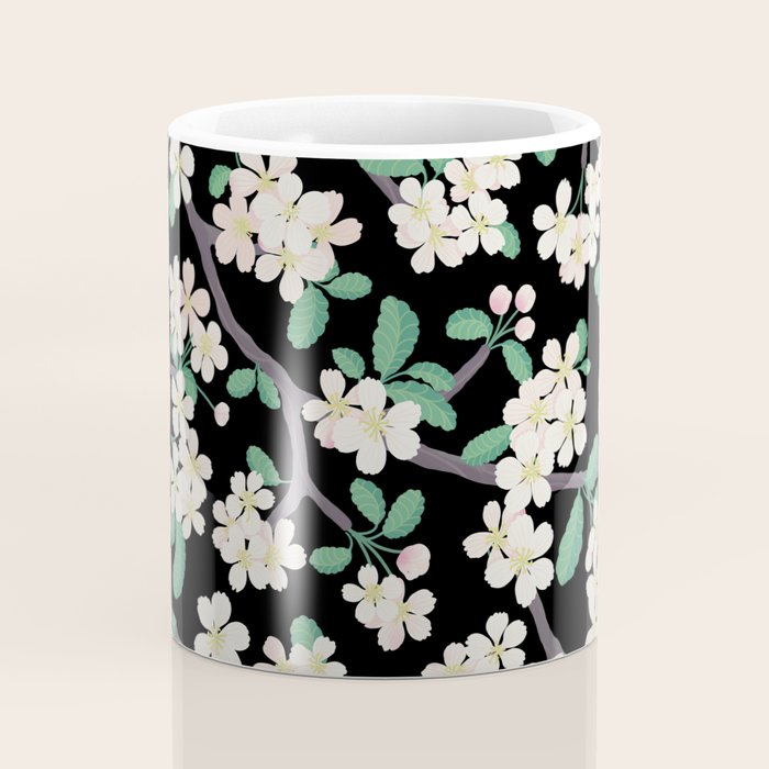 Apple Blossom Pattern on Black Coffee Mug Gallery Image 4