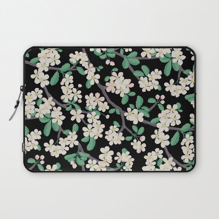 Apple Blossom Pattern on Black Laptop Sleeve Gallery Image 1
