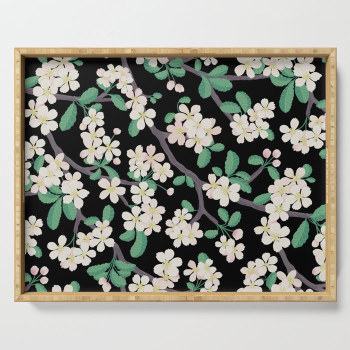Apple Blossom Pattern on Black Serving Tray Gallery Image 1