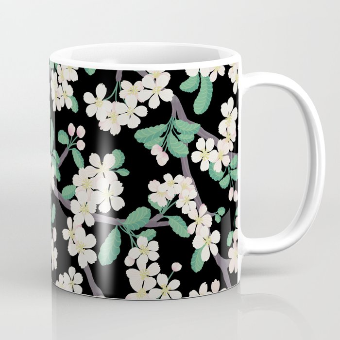 Apple Blossom Pattern on Black Coffee Mug Gallery Image 1
