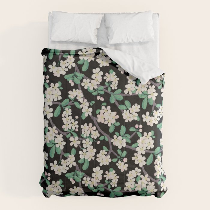 Apple Blossom Pattern on Black Comforter Gallery Image 1