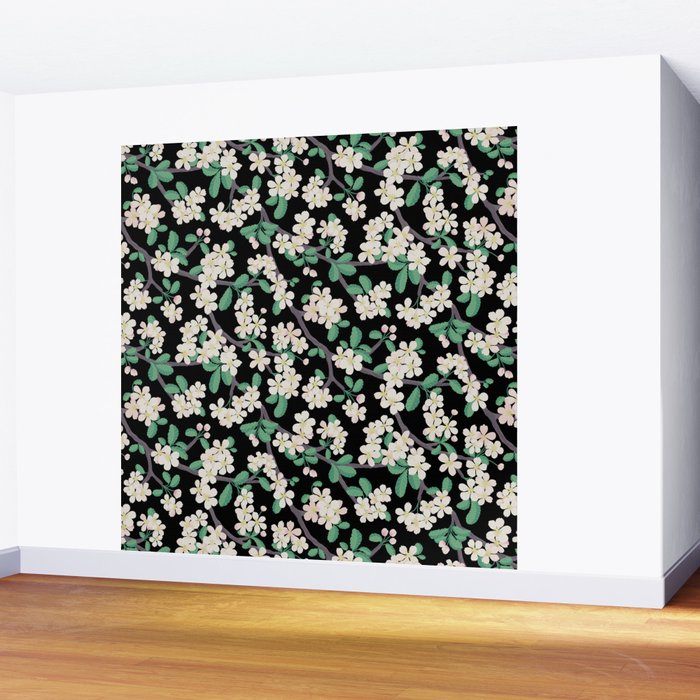 Apple Blossom Pattern on Black Wall Mural Gallery Image 2
