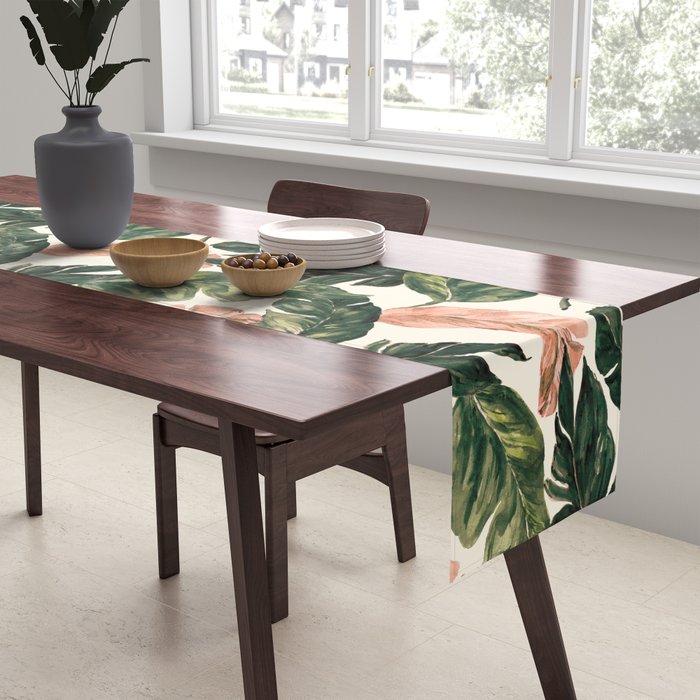 Leaf green and pink Table Runner Gallery Image 2