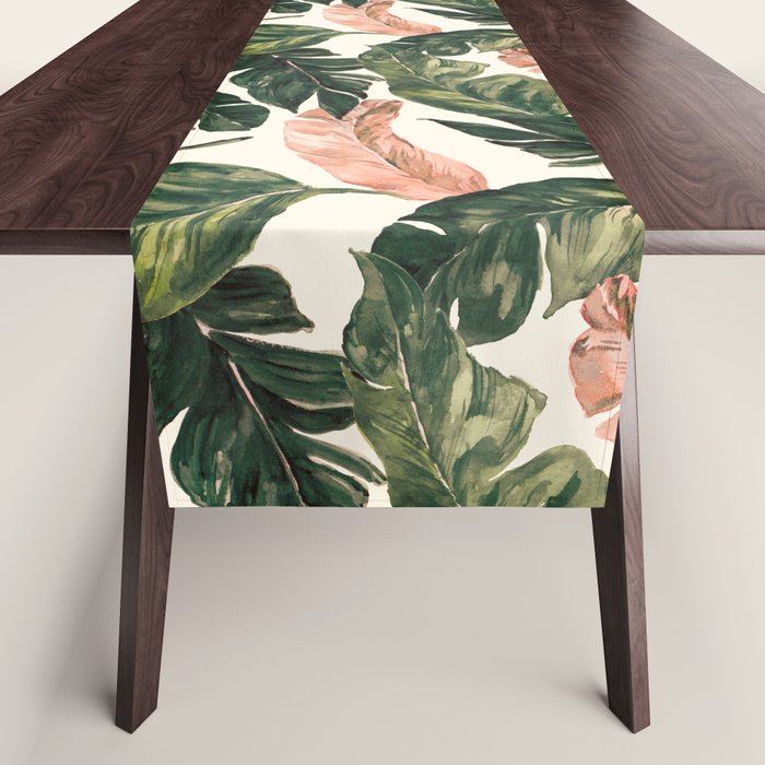 Leaf green and pink Table Runner Gallery Image 1