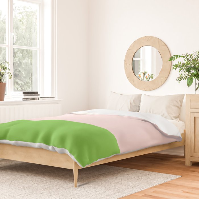 Lime Green and Pale Pink Fresh Minimalist Color Block Duvet Cover Gallery Image 2