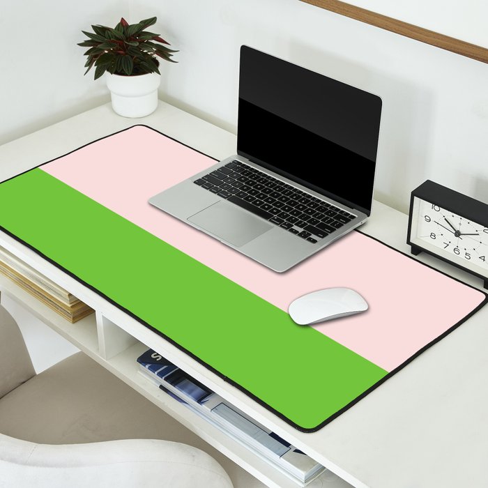 Lime Green and Pale Pink Fresh Minimalist Color Block Desk Mat Gallery Image 2