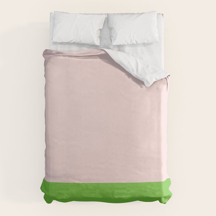 Lime Green and Pale Pink Fresh Minimalist Color Block Duvet Cover Gallery Image 1