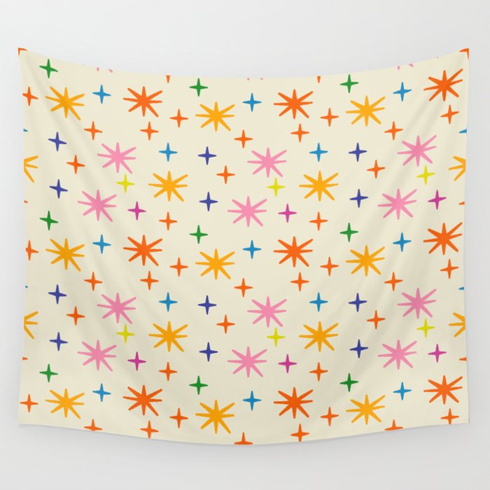 Twinkly Stars Cute and Colorful Pattern Wall Tapestry Gallery Image 1