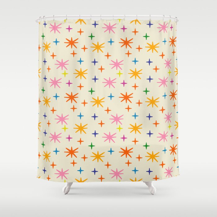 Twinkly Stars Cute and Colorful Pattern Shower Curtain Gallery Image 1