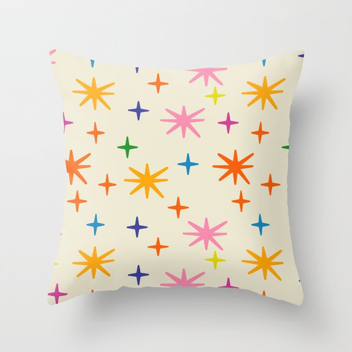 Twinkly Stars Cute and Colorful Pattern Throw Pillow Gallery Image 1