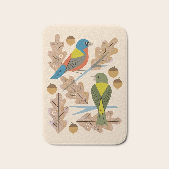 Bunting Pair In Oak Tree Bath Mat Gallery Image 1