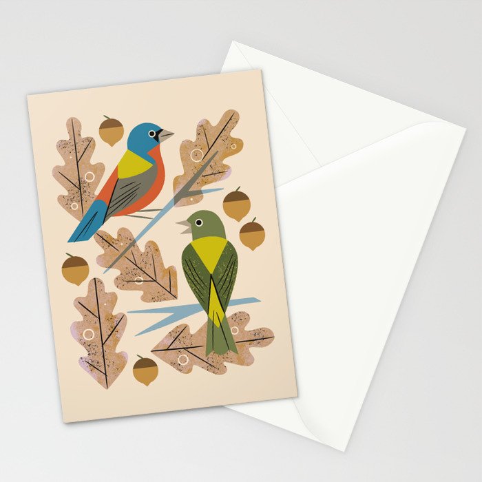 Bunting Pair In Oak Tree Stationery Card Gallery Image 2