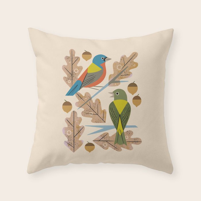 Bunting Pair In Oak Tree Throw Pillow Gallery Image 1