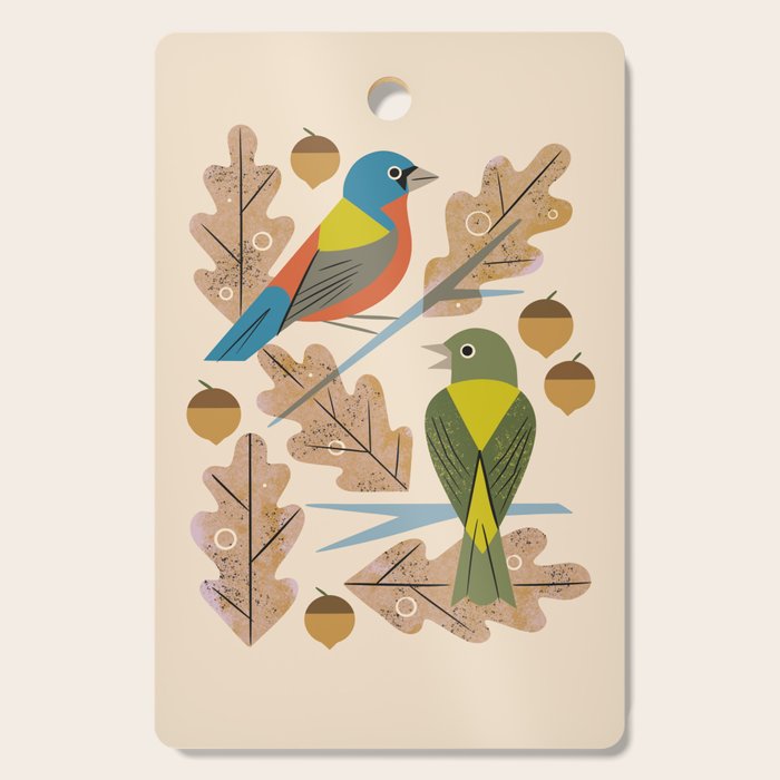 Bunting Pair In Oak Tree Cutting Board Gallery Image 1