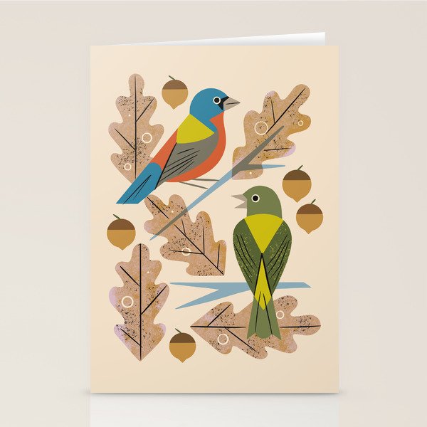 Bunting Pair In Oak Tree Stationery Card Gallery Image 1