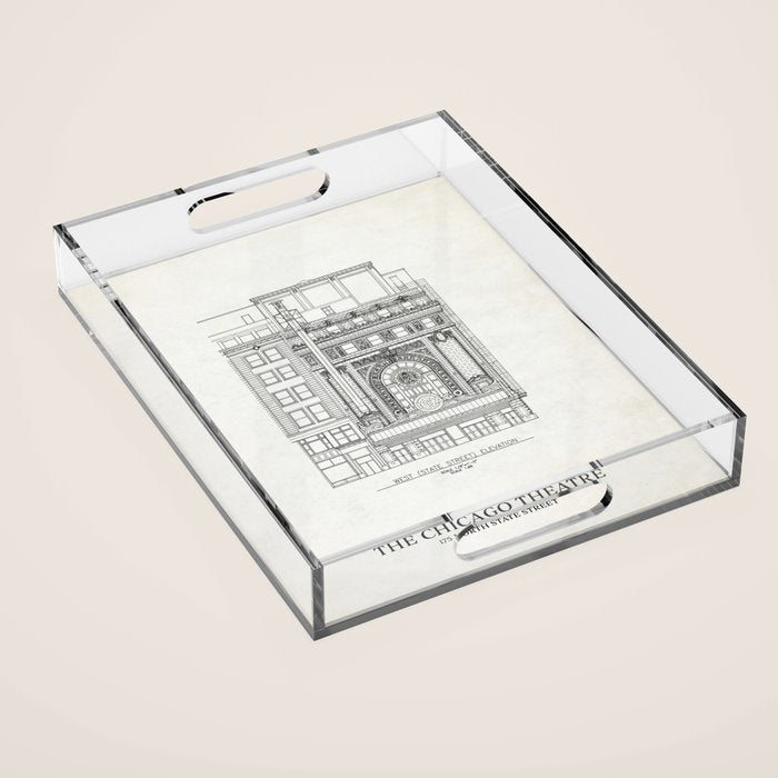 Chicago Theatre Blueprint - West Elevation Acrylic Tray Gallery Image 1