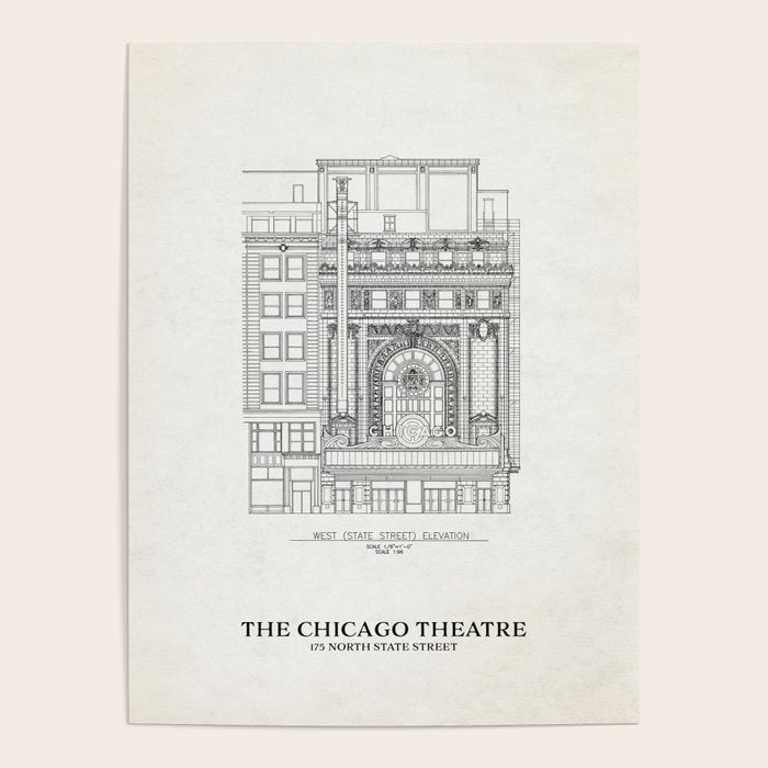 Chicago Theatre Blueprint - West Elevation Poster Gallery Image 1