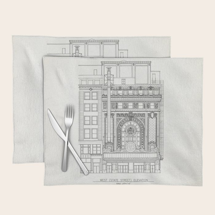 Chicago Theatre Blueprint - West Elevation Placemat Gallery Image 1
