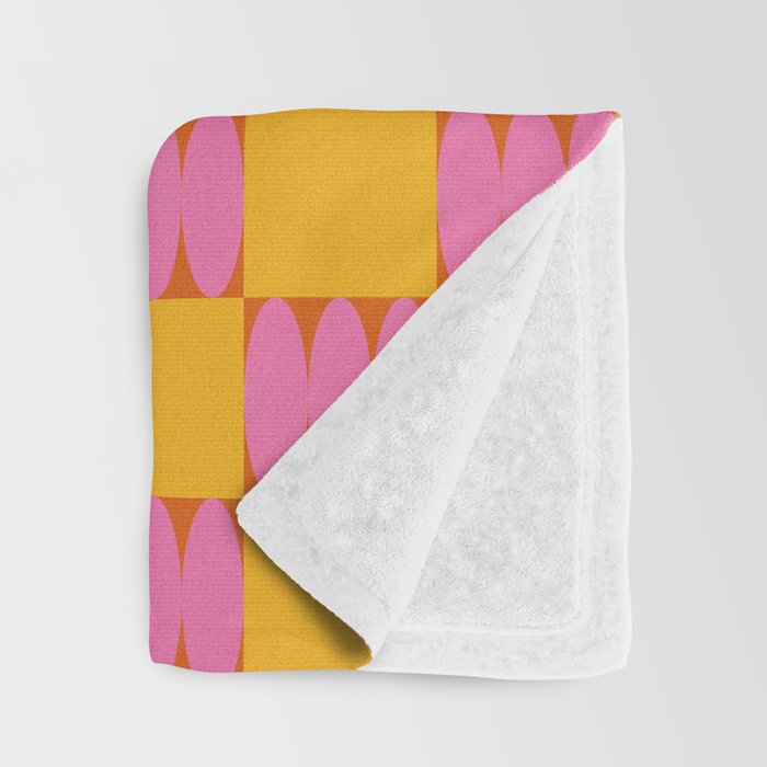 Retro Pink and Yellow Checkerboard Shapes Throw Blanket Gallery Image 3
