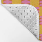 Retro Pink and Yellow Checkerboard Shapes Bath Mat Gallery Image 2