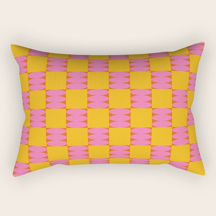 Retro Pink and Yellow Checkerboard Shapes Rectangular Pillow Gallery Image 1