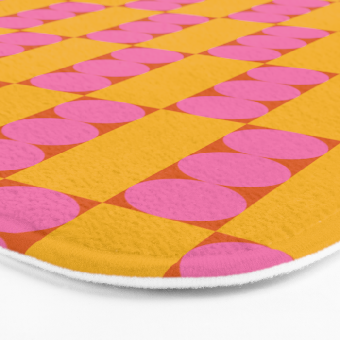 Retro Pink and Yellow Checkerboard Shapes Bath Mat Gallery Image 3