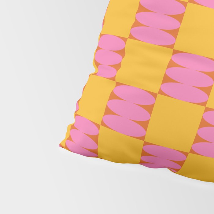 Retro Pink and Yellow Checkerboard Shapes Pillow Sham Gallery Image 4
