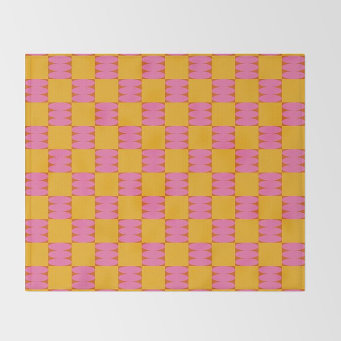 Retro Pink and Yellow Checkerboard Shapes Throw Blanket Gallery Image 2
