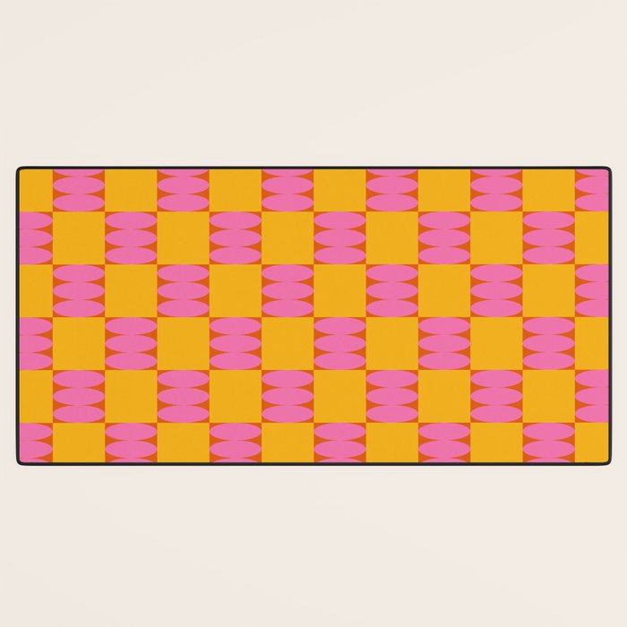 Retro Pink and Yellow Checkerboard Shapes Desk Mat Gallery Image 3