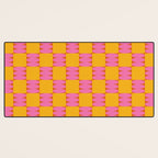 Retro Pink and Yellow Checkerboard Shapes Desk Mat Gallery Image 3