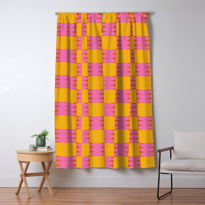 Retro Pink and Yellow Checkerboard Shapes Window Curtain Gallery Image 5