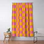 Retro Pink and Yellow Checkerboard Shapes Window Curtain Gallery Image 5