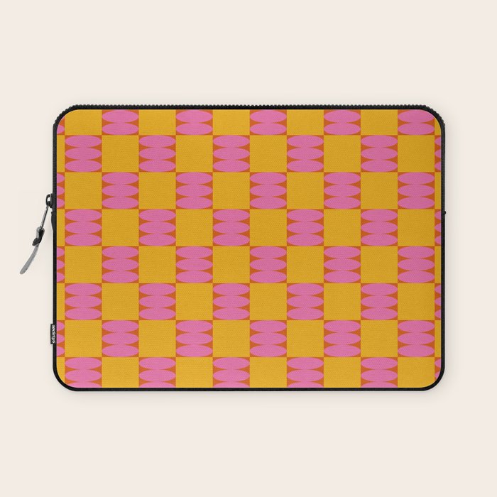 Retro Pink and Yellow Checkerboard Shapes Laptop Sleeve Gallery Image 1