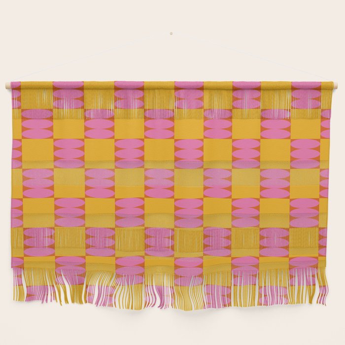 Retro Pink and Yellow Checkerboard Shapes Wall Hanging Gallery Image 1