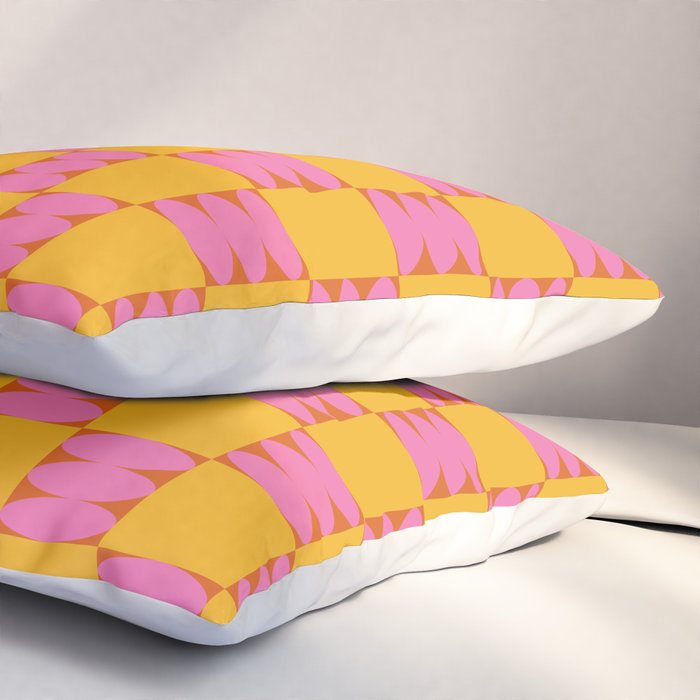 Retro Pink and Yellow Checkerboard Shapes Pillow Sham Gallery Image 3