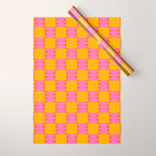 Retro Pink and Yellow Checkerboard Shapes Wrapping Paper Gallery Image 1
