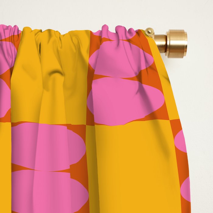 Retro Pink and Yellow Checkerboard Shapes Window Curtain Gallery Image 2