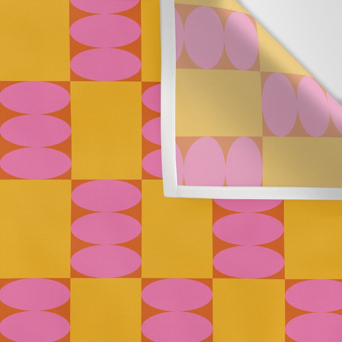 Retro Pink and Yellow Checkerboard Shapes Wall Tapestry Gallery Image 3