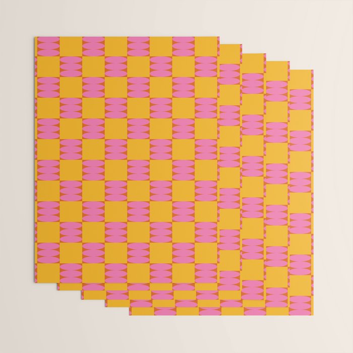 Retro Pink and Yellow Checkerboard Shapes Wrapping Paper Gallery Image 3