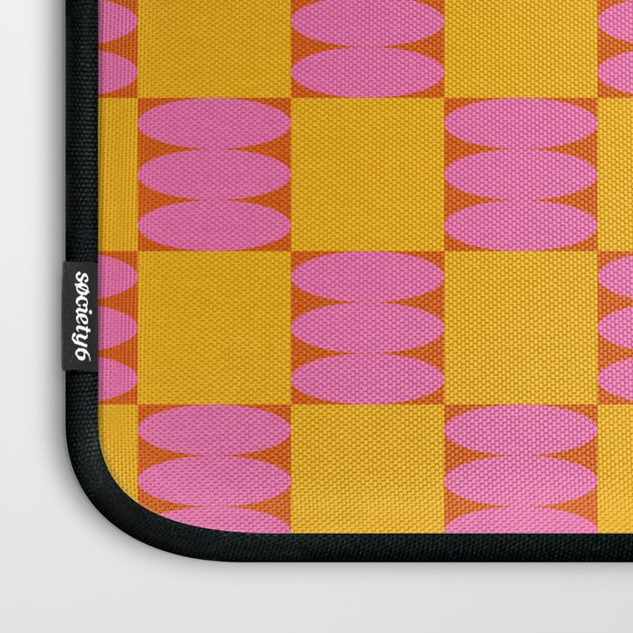 Retro Pink and Yellow Checkerboard Shapes Laptop Sleeve Gallery Image 3