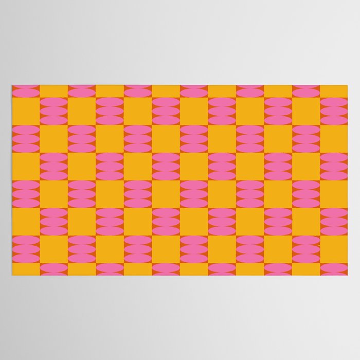 Retro Pink and Yellow Checkerboard Shapes Tablecloth Gallery Image 2
