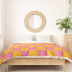 Retro Pink and Yellow Checkerboard Shapes Duvet Cover Gallery Image 3