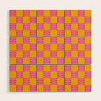 Retro Pink and Yellow Checkerboard Shapes Wood Wall Art Gallery Image 1