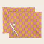 Retro Pink and Yellow Checkerboard Shapes Placemat Gallery Image 1
