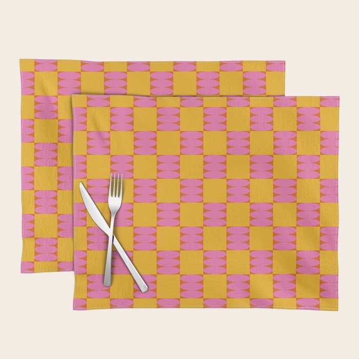 Retro Pink and Yellow Checkerboard Shapes Placemat Gallery Image 1