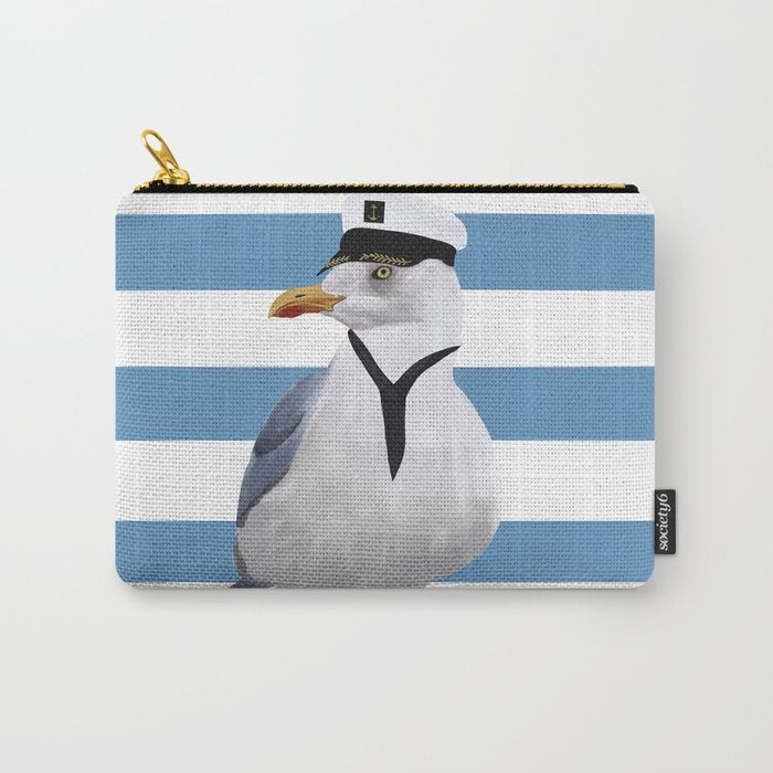 Captain Seagull on blue stripes Carry All Pouch Gallery Image 1